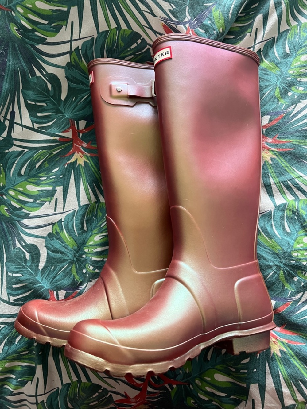 Hunter nebula pink gold iridescent tall boots UK7 US9 EU40/41 RARE HTF
